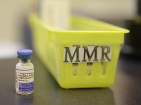 A measles vaccine is shown on a countertop at the Tamalpais Pediatrics clinic Friday, Feb. 6, 2015, in Greenbrae, Calif.