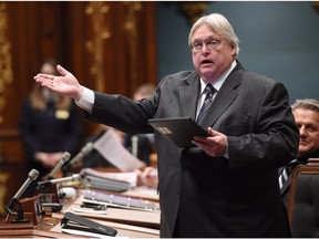 Quebec Health Minister Gaetan Barrette speaks during question period Thursday, March 19, 2015 at the legislature in Quebec City.