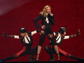 Madonna performs at the Brit Awards 2015 at the 02 Arena in London, Wednesday, Feb. 25, 2015.