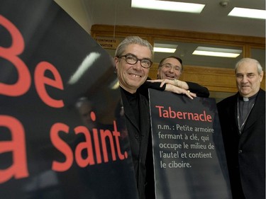 Bos owner Michel Ostiguy (left) is the brains behind the Catholic church's in-your-face ad campaign, which gets more controversial every year. Bishop Anthony Mancini (center) and Cardinal Jean-Claude Turcotte (right) are behind the successful campaign. The Gazette/Allen McInnis