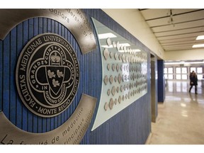 The logo for the Faculty of Medicine at the McGill University Faculty of Medicine McIntyre Medical Building in Montreal on Thursday, April 11, 2013.