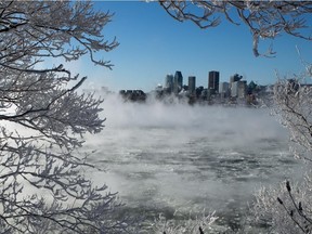 Montreal is seen from Ile Notre Dame area of Montreal Wednesday, January 23, 2013 as ice fog rises from the St. Lawrence river. Montreal is in the grips of an extreme cold weather spell. (John Kenney / THE GAZETTE) ORG XMIT: 45727