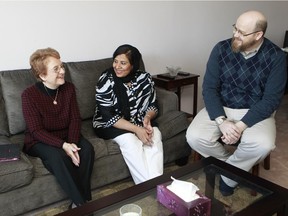 Isaac Fonseca, right, and his wife Bushra Begum, middle, who are welcoming Catheline Nemeth, left, into their home on Tuesday for a visit as part of a national two-week campaign called '"Meet a Muslim Family." The aim is to dispel misconceptions about Islam.