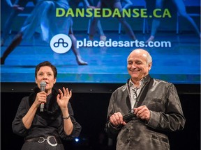 Pierre Des Marais, right, director of Danse Danse, and Karen Kain, left, artistic director of the National Ballet of Canada, announce their dance companies' collaboration for the upcoming season at Place des Arts in Montreal on Wednesday, March 11, 2015.