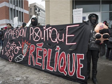 Protesters Opposed to Police Brutality wait to march in Montreal, on Sunday, March 15, 2015.