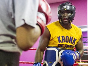 World Boxing Council light-heavyweight champion Adonis Stevenson trains in Montreal on March 17, 2015.