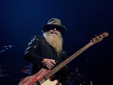 ZZ Top member Dusty Hill performs at the Bell Centre on Tuesday, March 17, 2015.