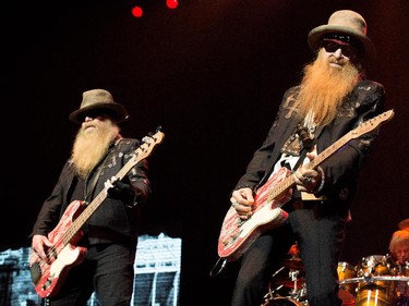 ZZ Top members Dusty Hill, left, and Billy Gibbons perform at the Bell Centre on Tuesday,Tuesday March 17, 2015.