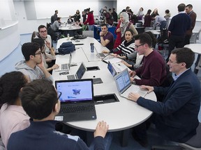 MONTREAL, QUE.: MARCH 18, 2015 -- Students  finished one of their courses in Med 1 at the McIntyre building at McGill, on Wednesday March 18, 2015. McGill med students will hold a one-day strike March 30 to protest Bill 20. (Pierre Obendrauf / MONTREAL GAZETTE)