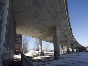 The Rockland overpass looking north. The city just approved a contract to a firm to do the surveillance work for the coming construction work on it.