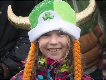 Nine-year-old Sophie Lacroix of the Quebec city area enjoys being Irish for the day at the Hudson parade.