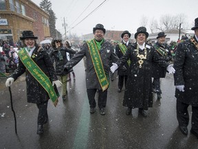 Members of the Montreal Irish Society walk with MNA Geoffrey Kelley at the 6th annual St. Patrick's Day parade in Hudson on Saturday, March 21, 2015.