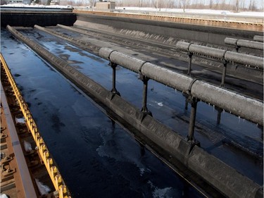 A grit removal tank is emptied and awaits the next batch of sewage at the Montreal sewage treatment facility in Montreal on Monday March 23, 2015.