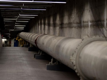 Treated water flows through a 36-inch pipe at the Montreal sewage treatment facility in Montreal on Monday March 23, 2015.