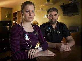 Jordan Volpato, right, and Valérie Charbonneau are both final year residents in family medicine.  They polled their class on Bill 20, which would impose patient quotas on family doctors, and nearly half of the medical students who replied were having second thoughts about going into family medicine.