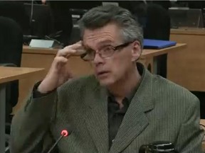 Suspended city of Montreal construction site inspector François Theriault testifies at the Charbonneau Commission hearings.