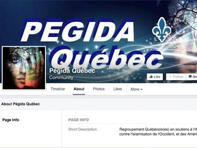 The Facebook page of the Quebec chapter of PEGIDA.