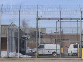 Vehicles move inside the prison in St-Jérôme, which was the site of a helicopter escape in 2013.