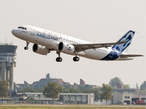 Airbus A320neo at Toulouse-Blagnac airport, southwestern France, Thursday, Sept. 25, 2014.