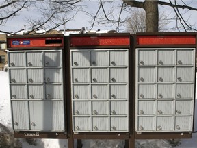 A community mailbox is seen in the east end of Montreal Thursday, March 5, 2015.