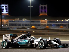 Mercedes driver Lewis Hamilton steers his car during practice session on April 17, 2015 ahead of the Formula One Bahrain Grand Prix.