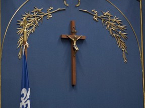 The crucifix installed inside the National Assembly in Quebec City.