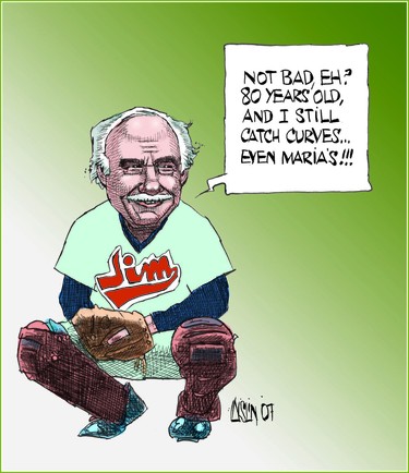 A cartoon Aislin drew for Jim Fanning (and his wife Maria) on his 80th birthday.