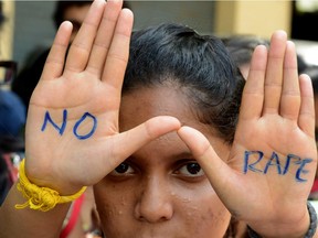 Student in Hyderabad delivers an anti-violence message.