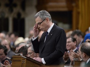 Finance Minister Joe Oliver delivers the federal budget in the House of Commons on Parliament Hill in Ottawa, Tuesday April 21, 2015.