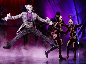 Members of Cirque du soleil perform the Skeleton dance at Royal Albert Hall on January 4, 2015.