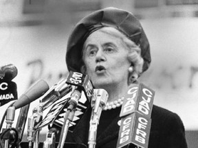 Thérèse Casgrain addresses a rally on November 4, 1965.