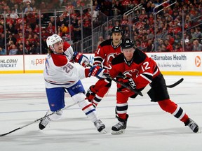 Jeff Petry of the Canadiens scores against the New Jersey Devils during the first period at the Prudential Center on April 3, 2015, in Newark, N.J.