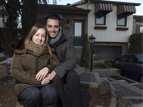 Anthony Cioffi and Lisa Nezvitsky, in front of the Laval house they recently bought. They take possession  of the house in May.