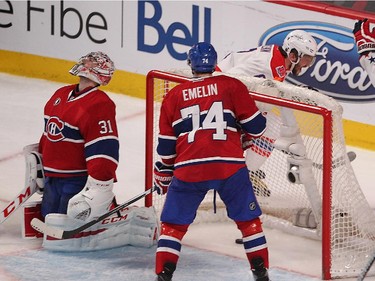 Montreal Canadiens goalie Carey Price looks up in frustration, on goal by Washington Capitals' Alex Ovechkin, during third period NHL action in Montreal on Thursday April 2, 2015.