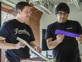 Scott Lininger, left, and Aidan Chopra, co-founders of Bitsbox, a platform for teaching kids between the ages of six and 12 to code by getting them to create apps.