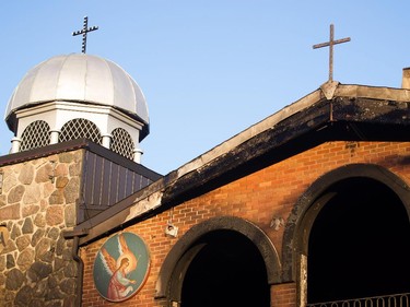 Fire damage at the Koimisis Tis Theotokou Greek Orthodox Church on the corner of L'Épée and St-Roch Sts. in Montreal April 14, 2015.