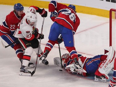 Montreal Canadiens goalie Carey Price faces the wrong way as puck slides past the back of his head during third- period action in Montreal on Wednesday, April 15, 2015.