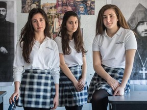 Sourp Hagop Armenian School students, from left to right: Lena Aroutunian, 16, Gabriana Terzian, 15, and Talia Jabrayan, 15.