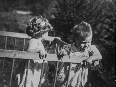 Photograph of Évike Weinberger (right) and her cousin Marika Weinberger in Hungary. Both would perish at Auschwitz. (Courtesy of Elaine Kalman Naves)