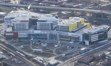 A view of the new MUHC's Glen Site in Montreal Sunday, April 26, 2015.