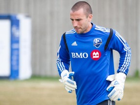 Impact goalkeeper Evan Bush arrives for team practice at Saputo Stadium in Montreal on April 27, 2015.