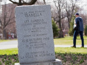 A monument to Queen Isabella in MacDonald Park near the corner of Isabella and Earnscliffe Aves. in Montreal Tuesday, April 28, 2015. The monument was dedicated Oct. 12, 1958.