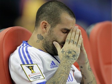 Andres Romero of the Montreal Impact shows his disappointment at the end of the final game of CONCACAF Champions League final between Montreal Impact and Club America from Mexico City in Montreal at the Olympic Stadium Wednesday, April 29, 2015. Club America won the series.