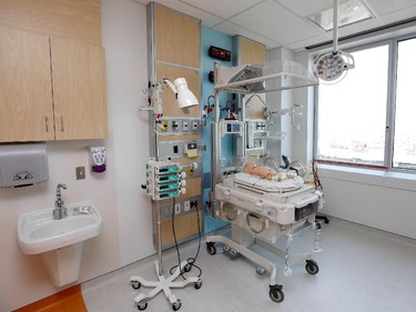 A patient room is almost ready for the opening of The Montreal Children's Hospital at the MUHC's Glen site. (Infant not real.)