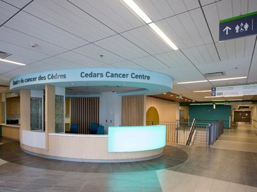 The reception area of the Cedars Cancer Centre at the MUHC's new Glen site.