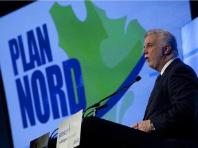 MONTREAL, QUE.: APRIL 8, 2015 -- Quebec premier Philippe Couillard addresses audience at a conference where the  government unveiled a revamped Plan Nord in Montreal, Wednesday April 8, 2015.  (Vincenzo D'Alto / Montreal Gazette)