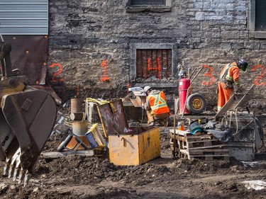 Construction work around an old church at the O'Nessy condo project on Rene-Levesque Blvd. in Montreal April 9, 2015.
