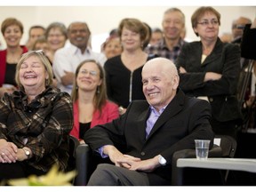 Former mayor of Montreal Jean Doré with his wife to his right, at a tribute event honouring him and the 40 years of the founding of the MCM ( Montreal Citizen's Movement) at UQAM Universty in Montreal, Sunday December 14, 2014.  (Vincenzo D'Alto / Montreal Gazette)
