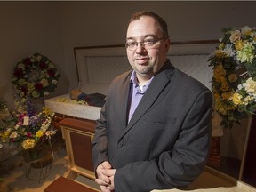 Student Patrick Robitaille in simulate viewing room of a funeral home, which is part of the College Rosemont's thanatology techniques program.