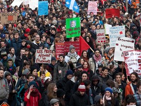 File photo: Students march through the streets of Montreal on March 13, 2012 as they protest proposed tuition increases.